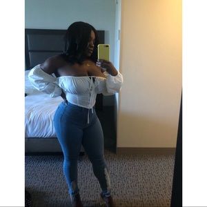 White Hook & Eye Bardot Long Sleeve Bodysuit